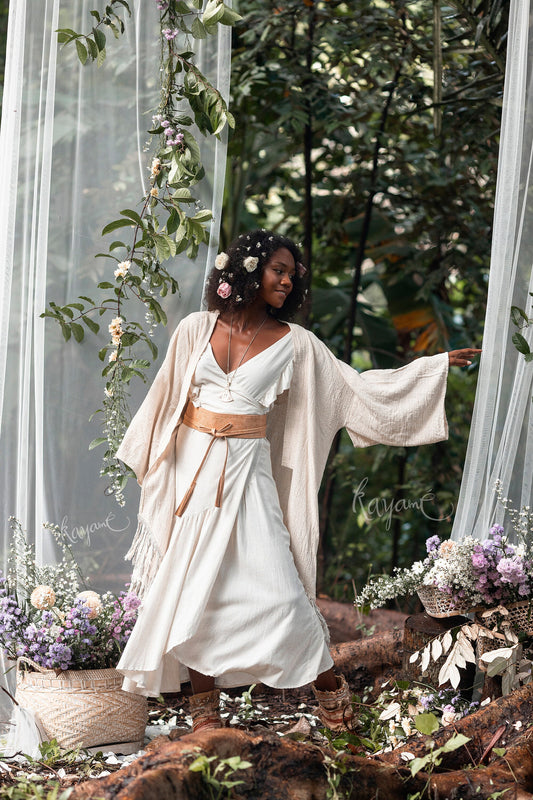 Organic cotton kimono with tassels