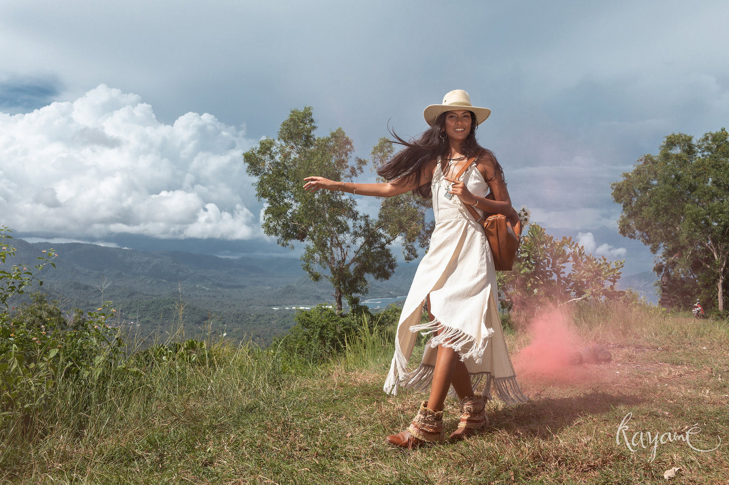 White gypsy dress with tassels