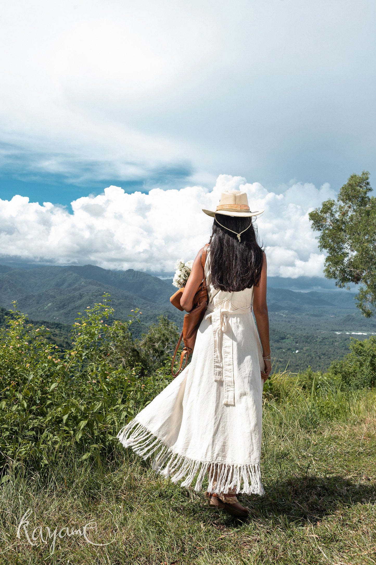 White gypsy dress with tassels