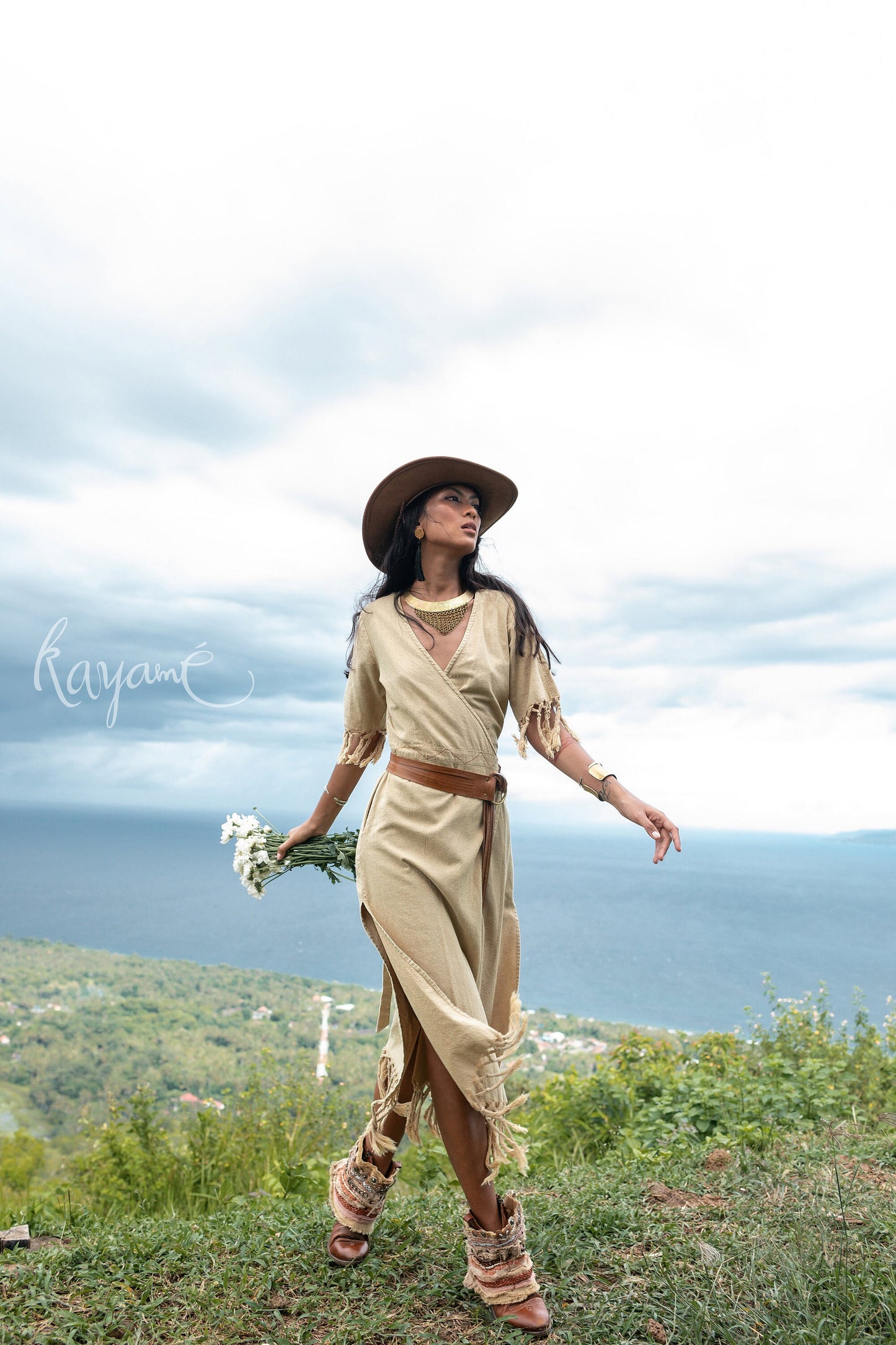 Sand kimono wrap dress