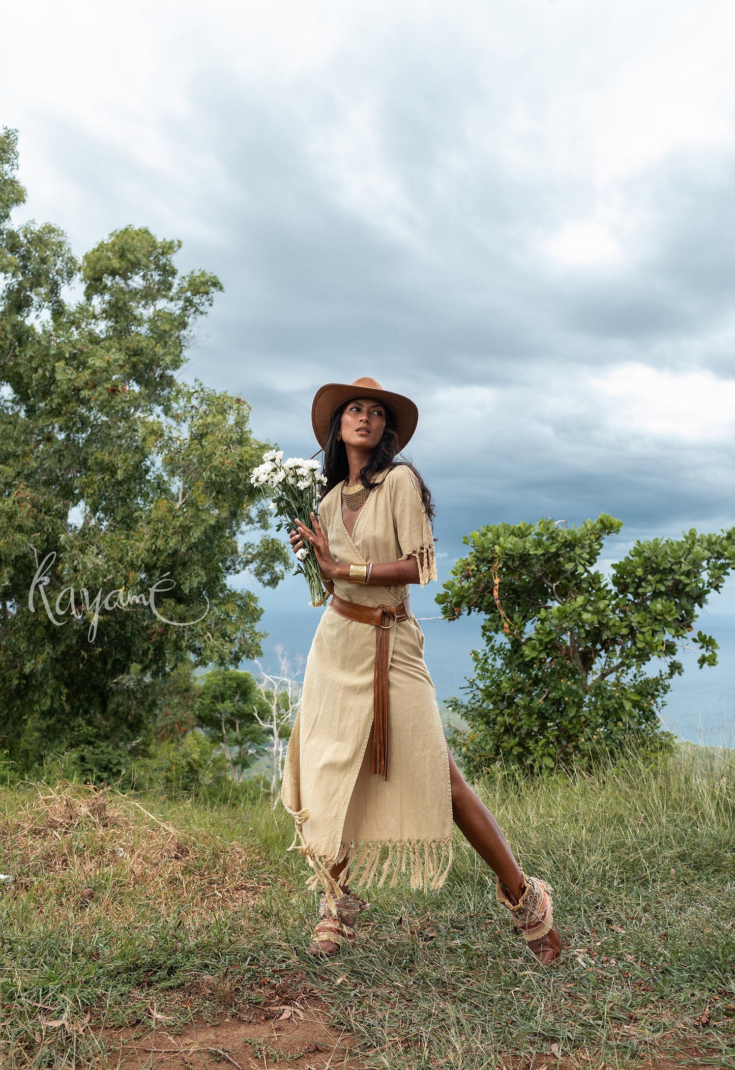 Sand kimono wrap dress