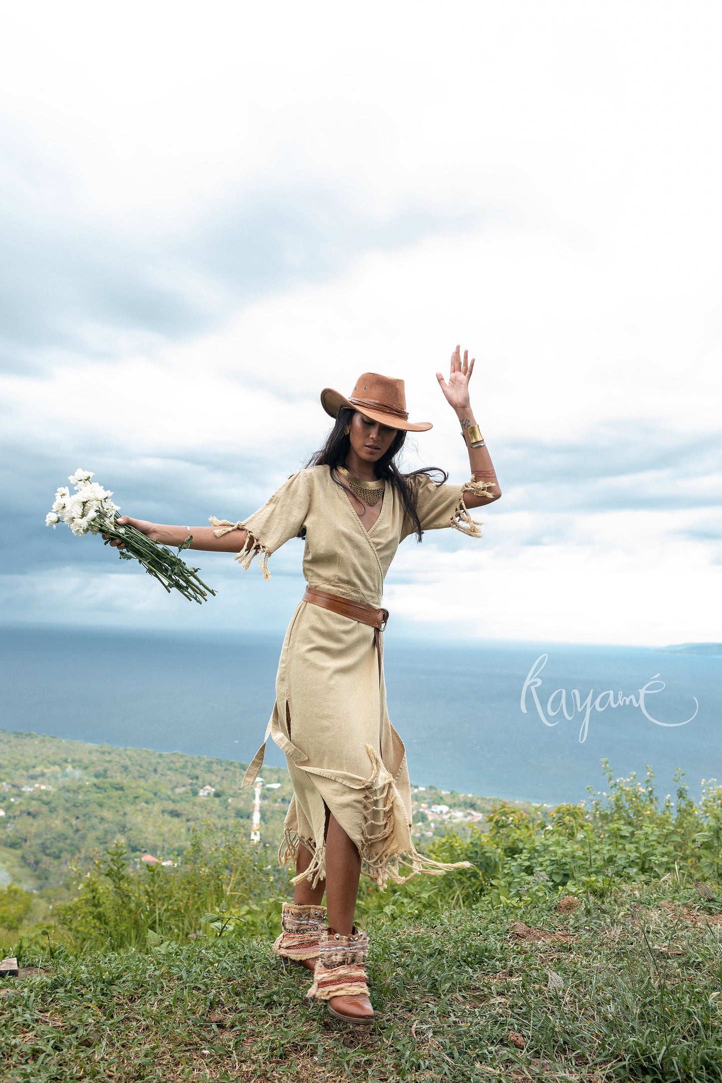 Sand kimono wrap dress