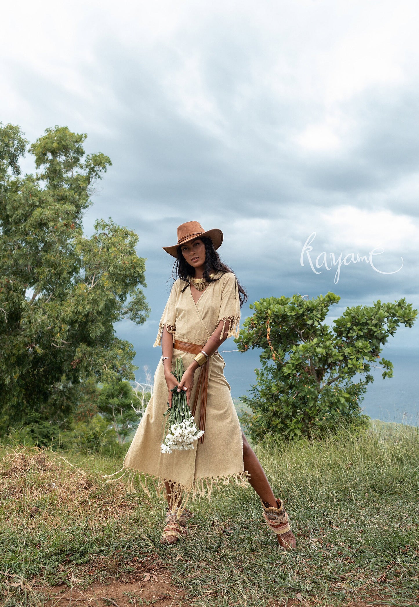 Sand kimono wrap dress