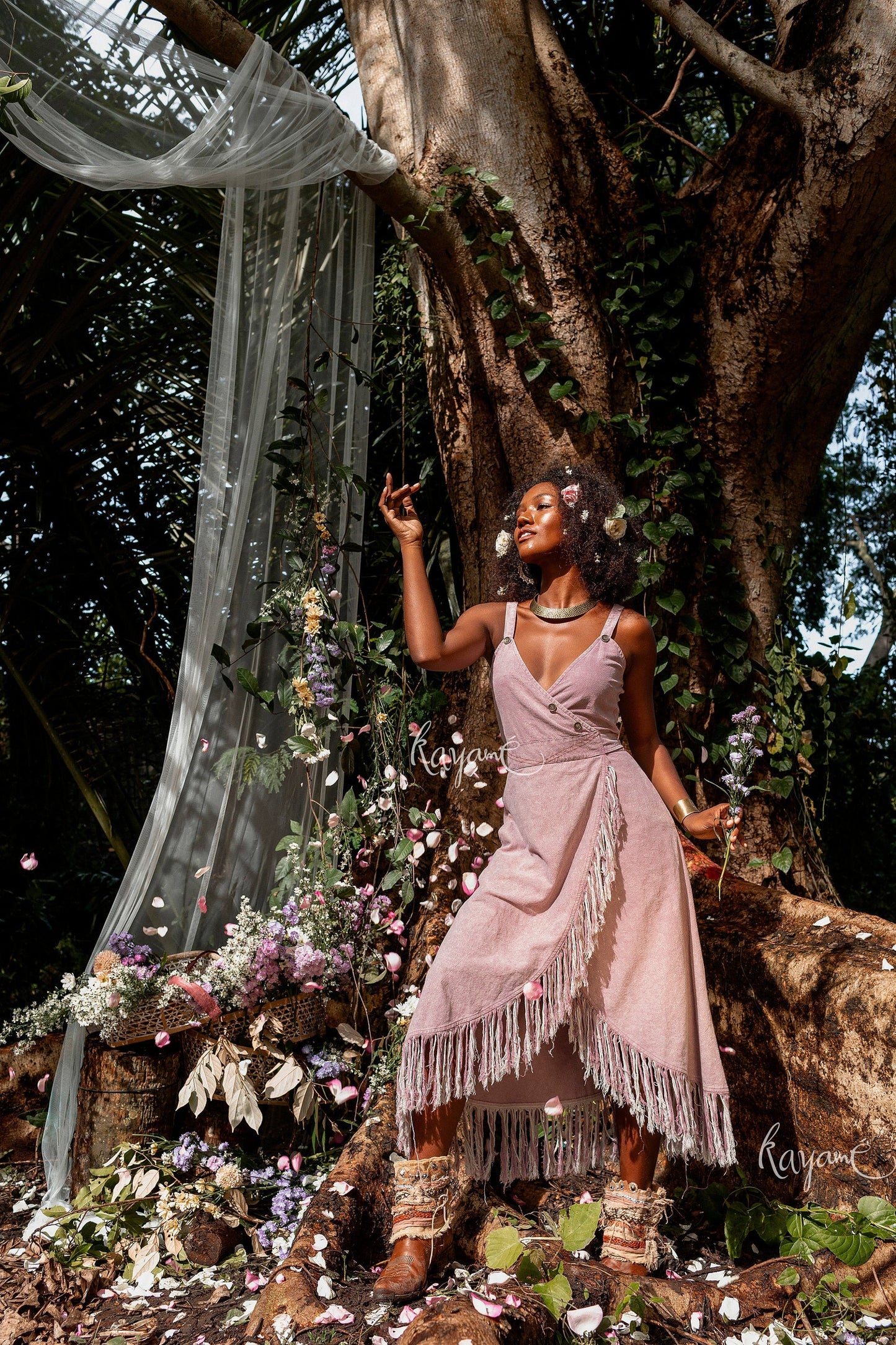 Gypsy soul sleeveless wrap dress with tassels | Lavender
