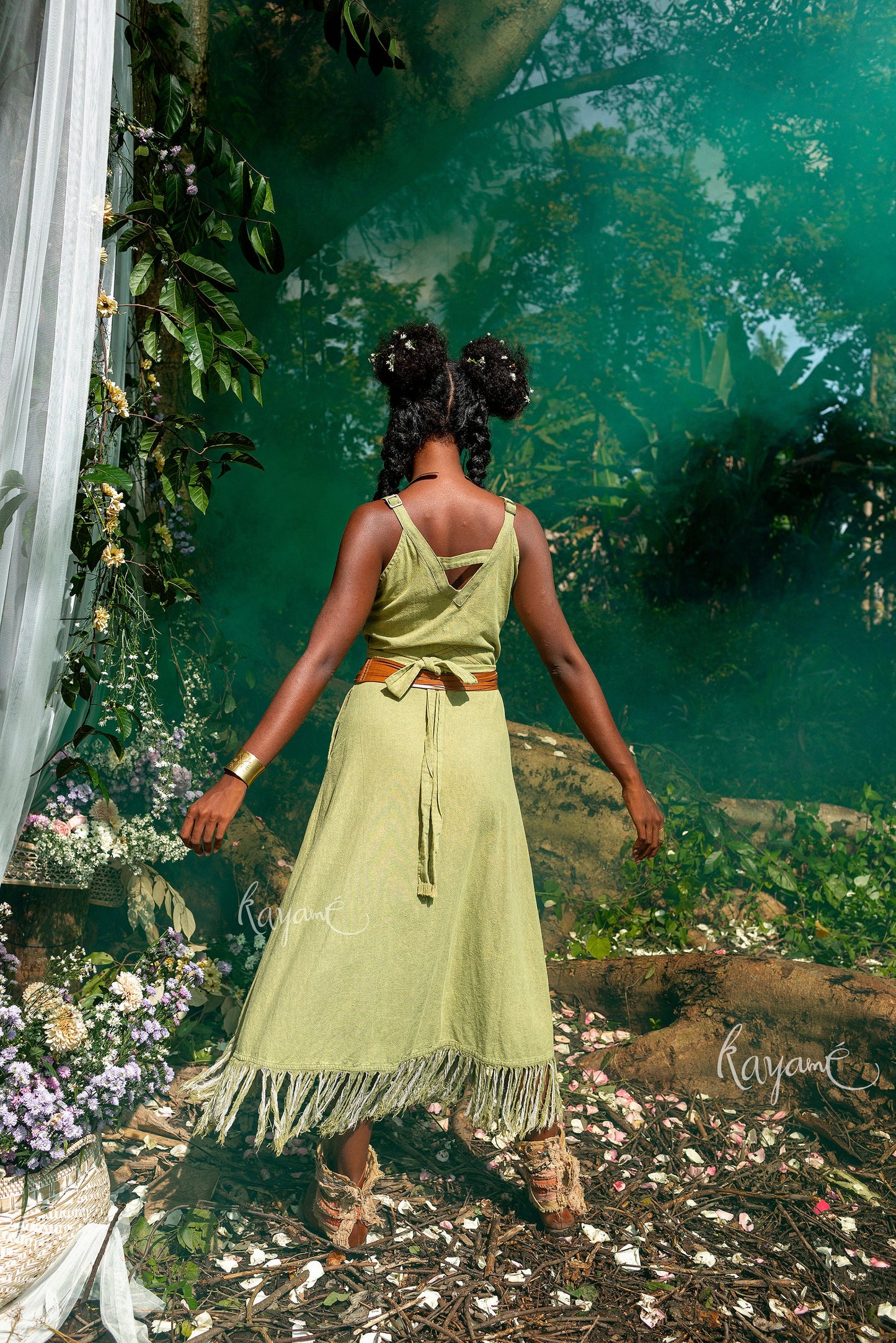 Olive green dress with tassels
