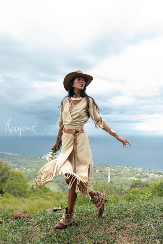 Sand kimono wrap dress