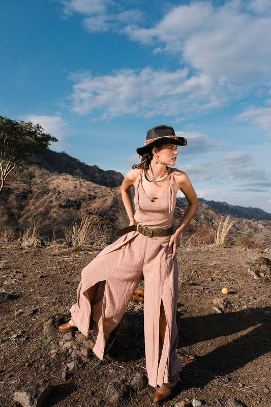 Wide leg boho overalls
