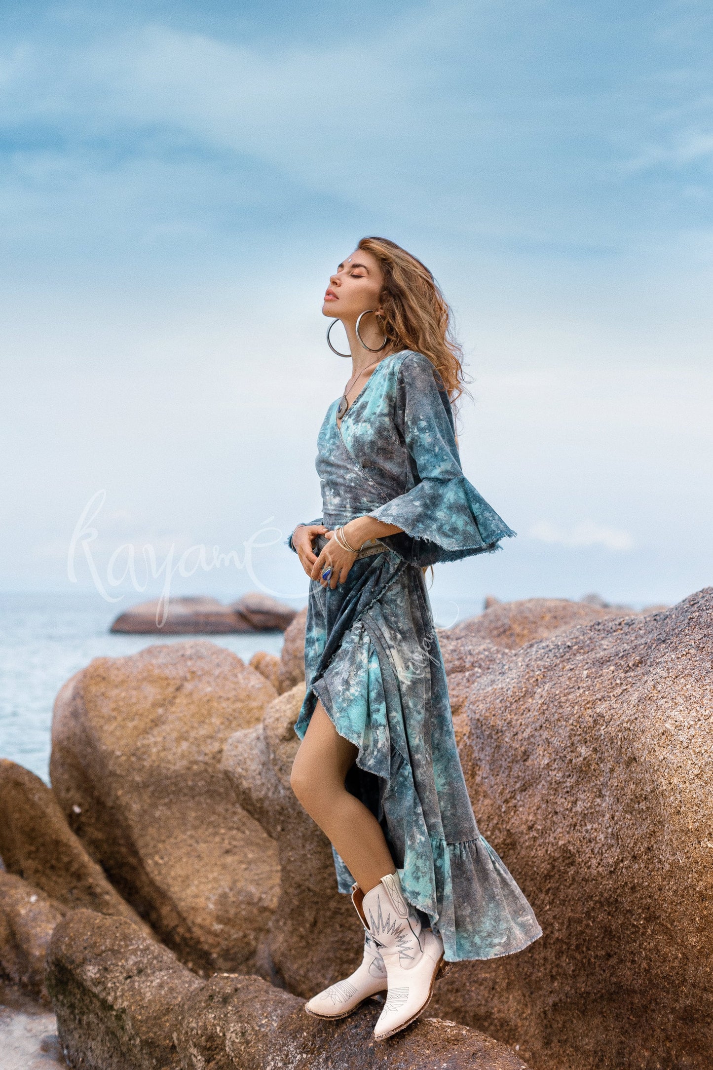 Blue cosmos tie dye dress