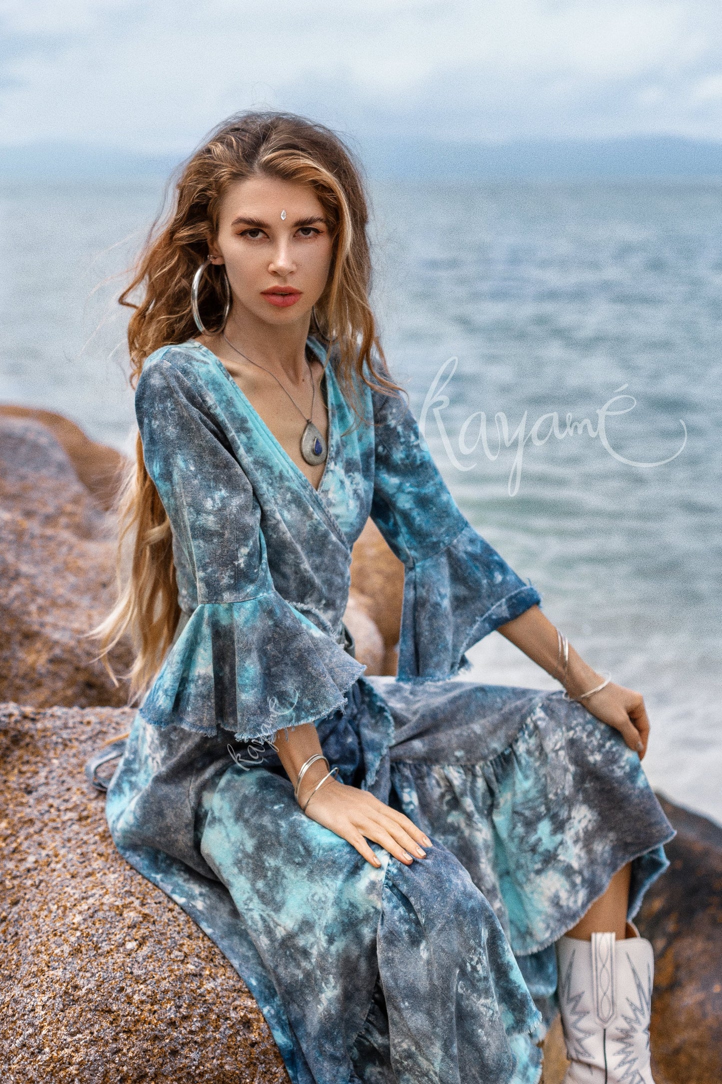 Blue cosmos tie dye dress