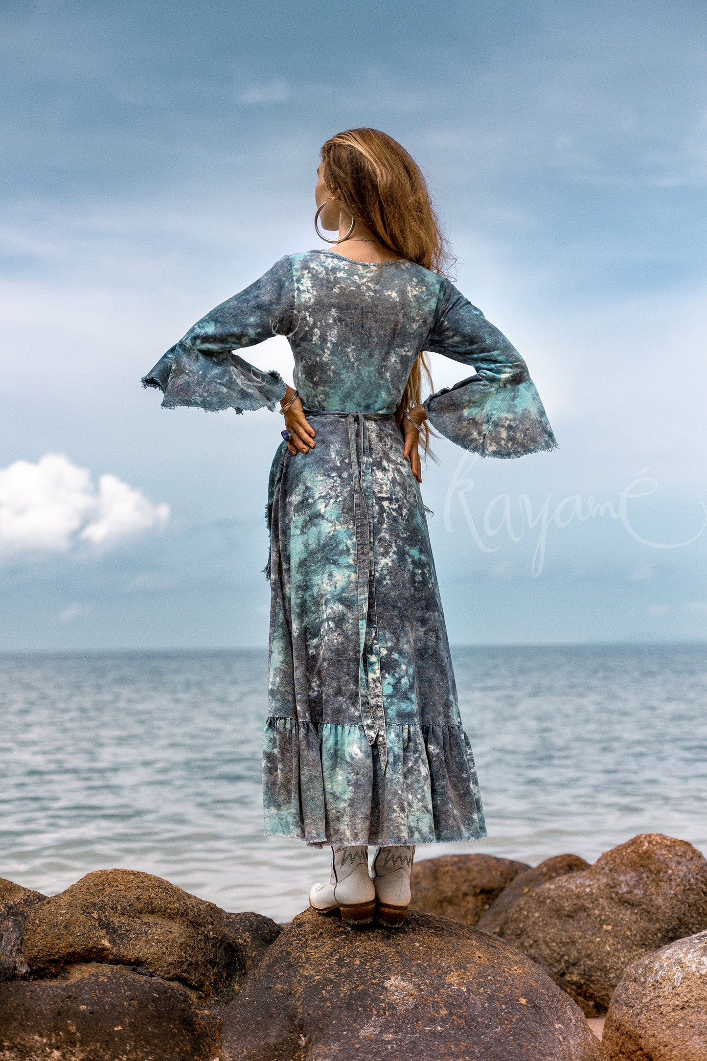 Blue cosmos tie dye dress