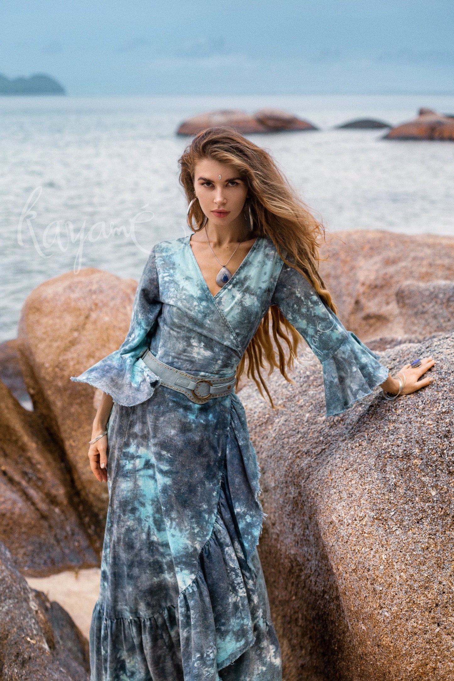 Blue cosmos tie dye dress