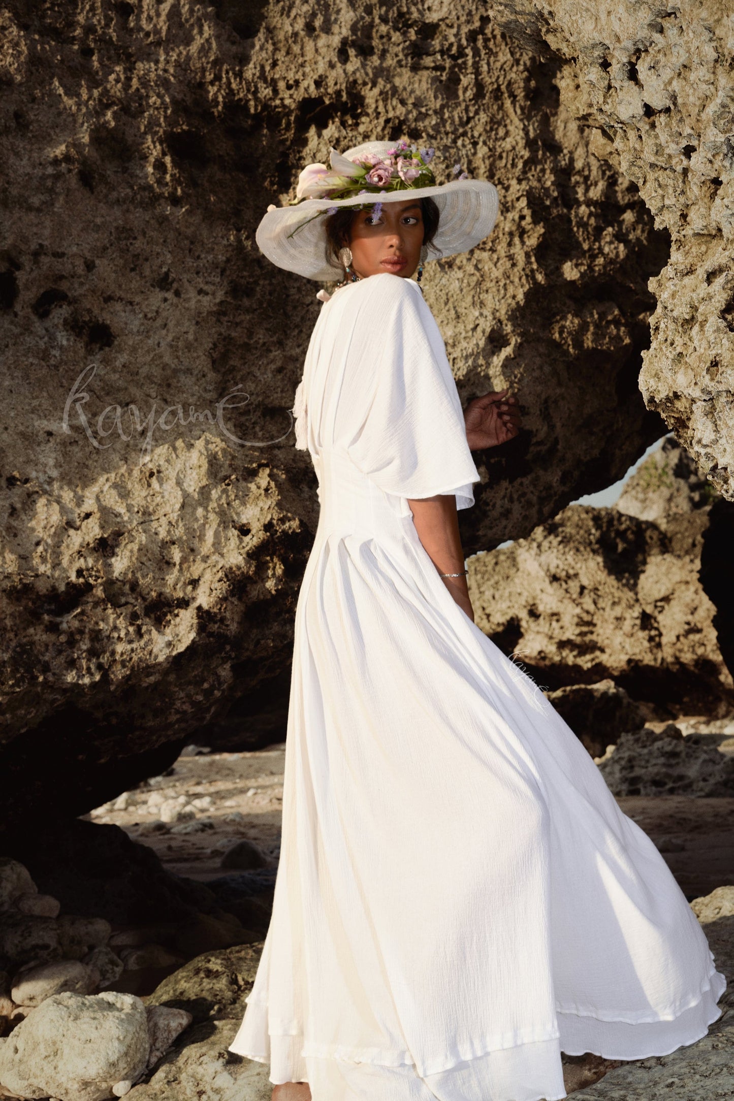 White goddess wedding dress