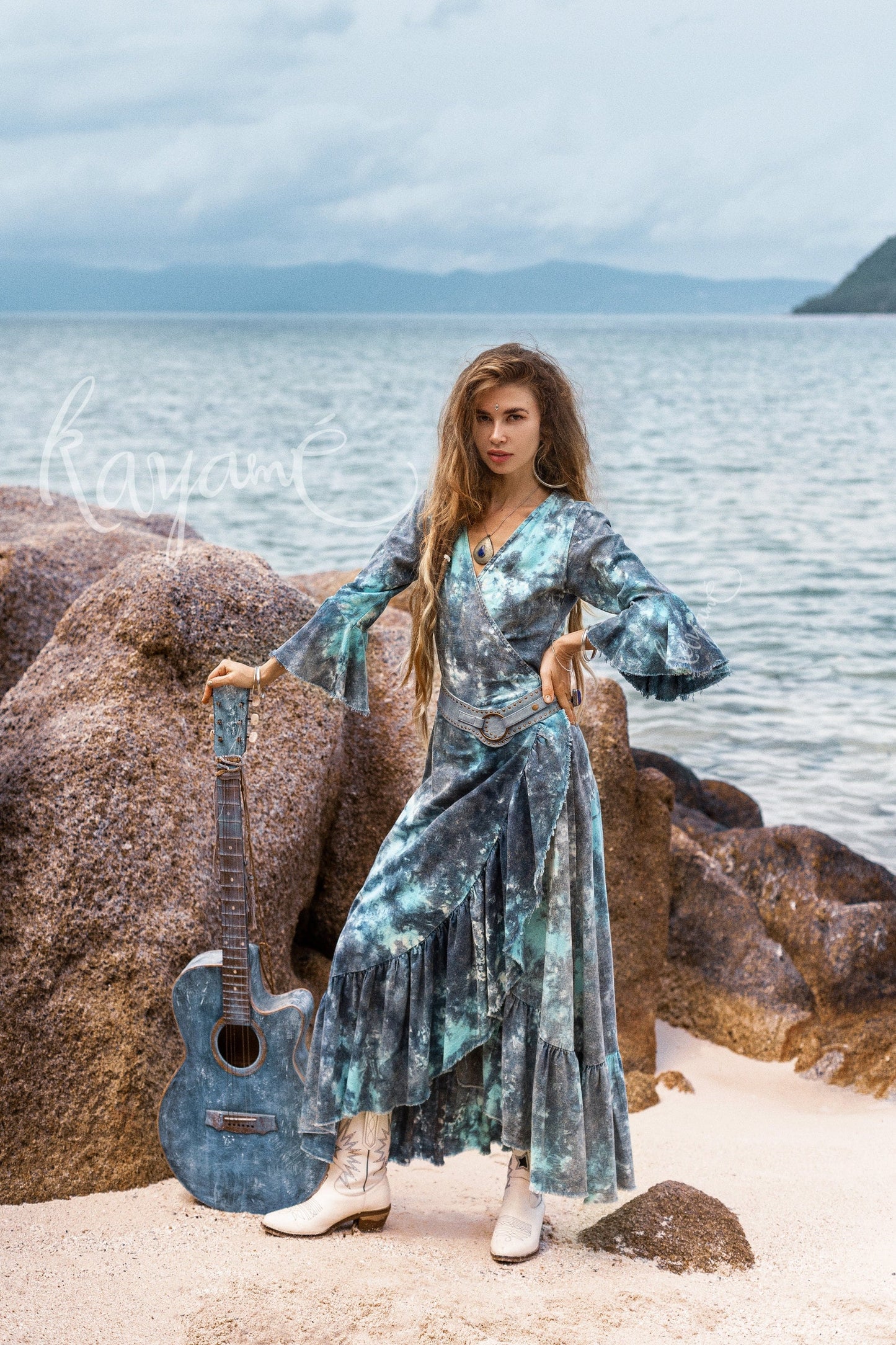Blue cosmos tie dye dress