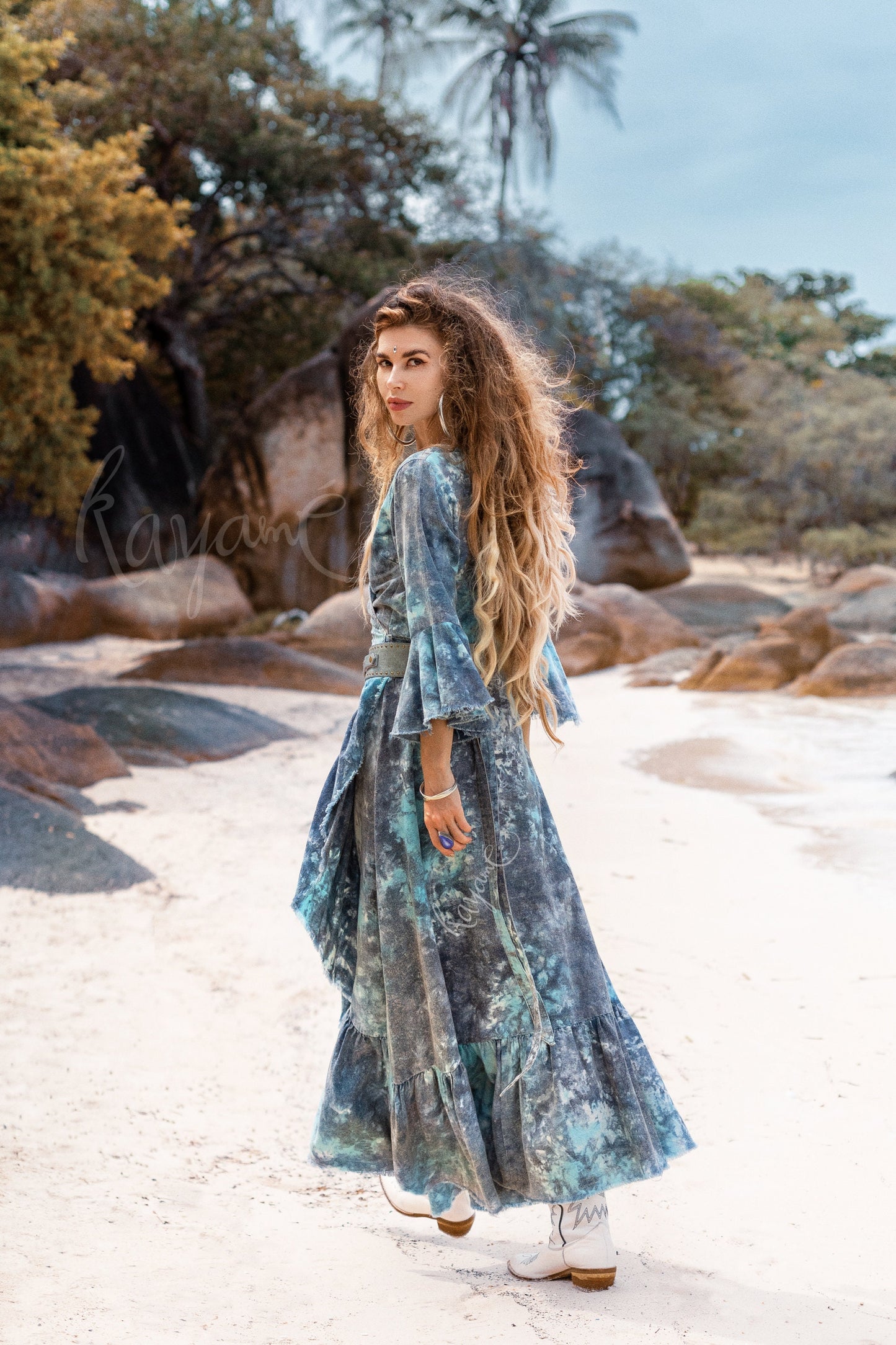 Blue tie dye boho dress