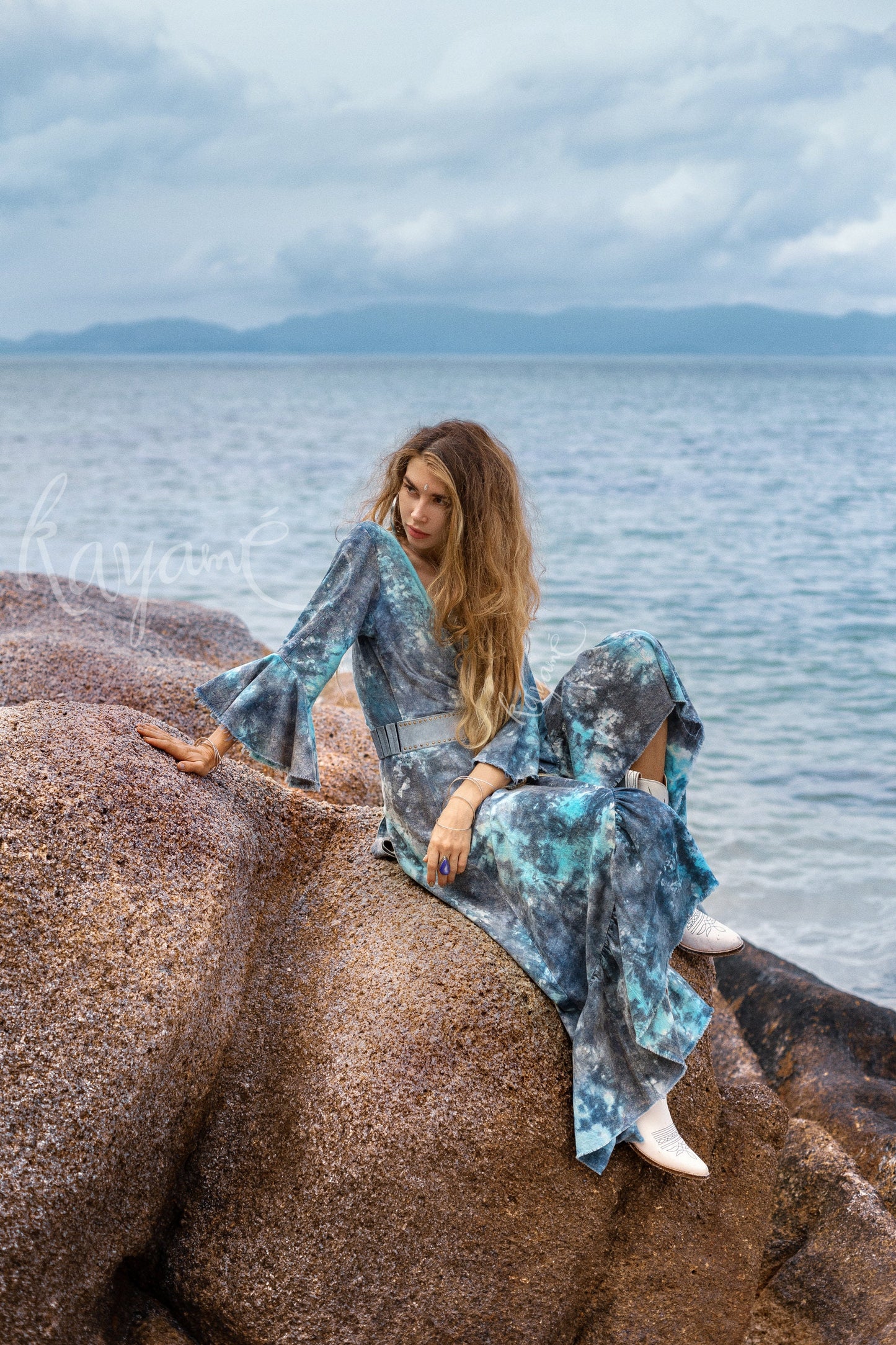 Blue tie dye boho dress