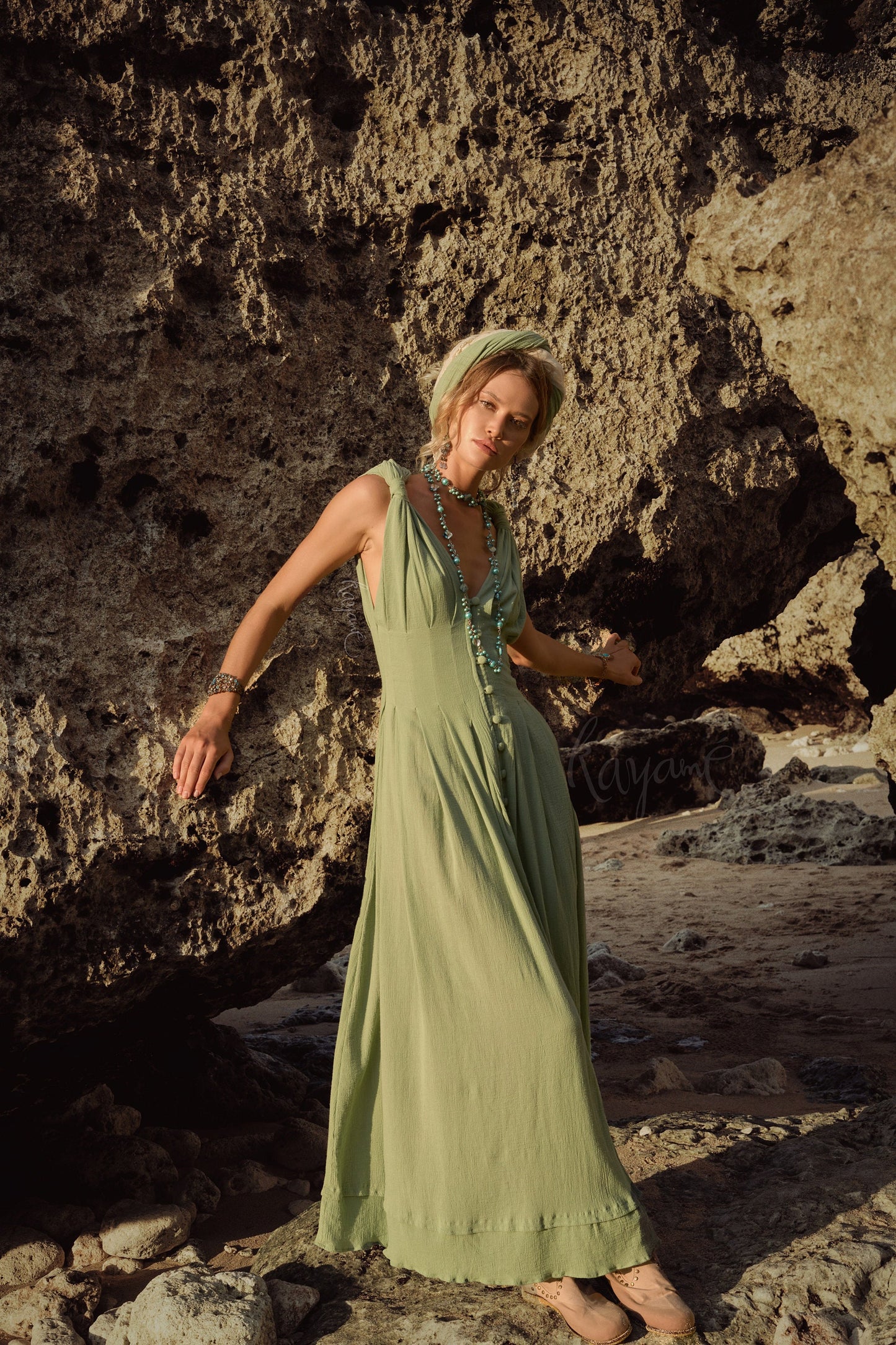 Greek goddess sage green dress