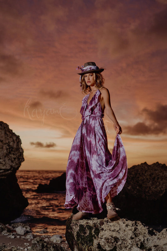 Purple tie dye goddess dress