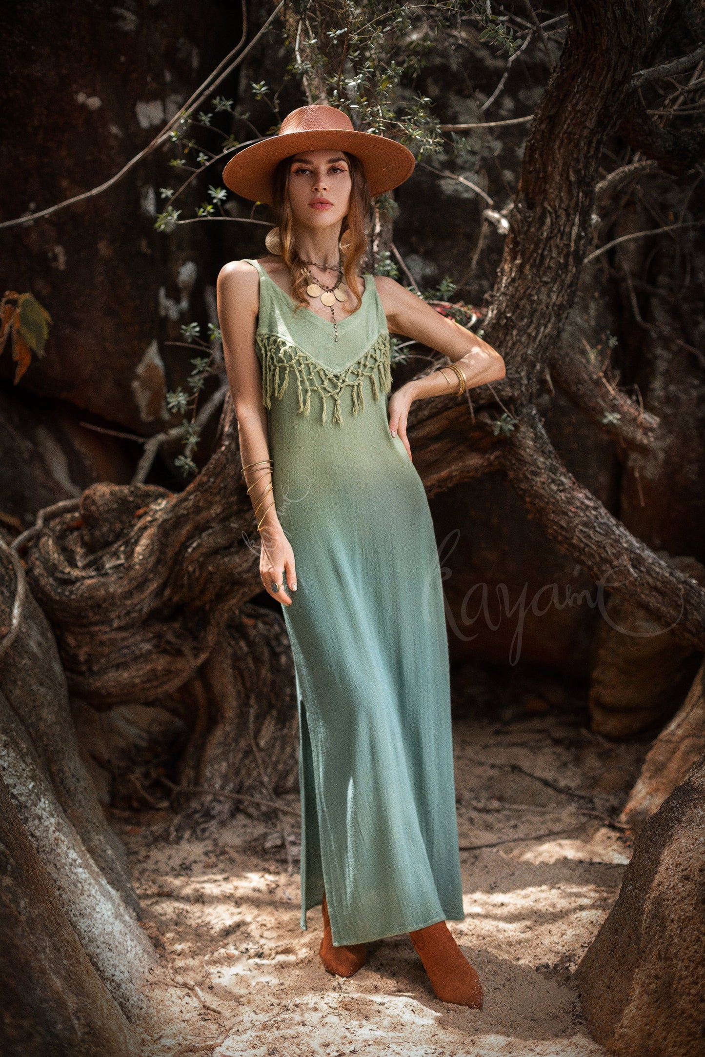 Sage ombre dress with tassels