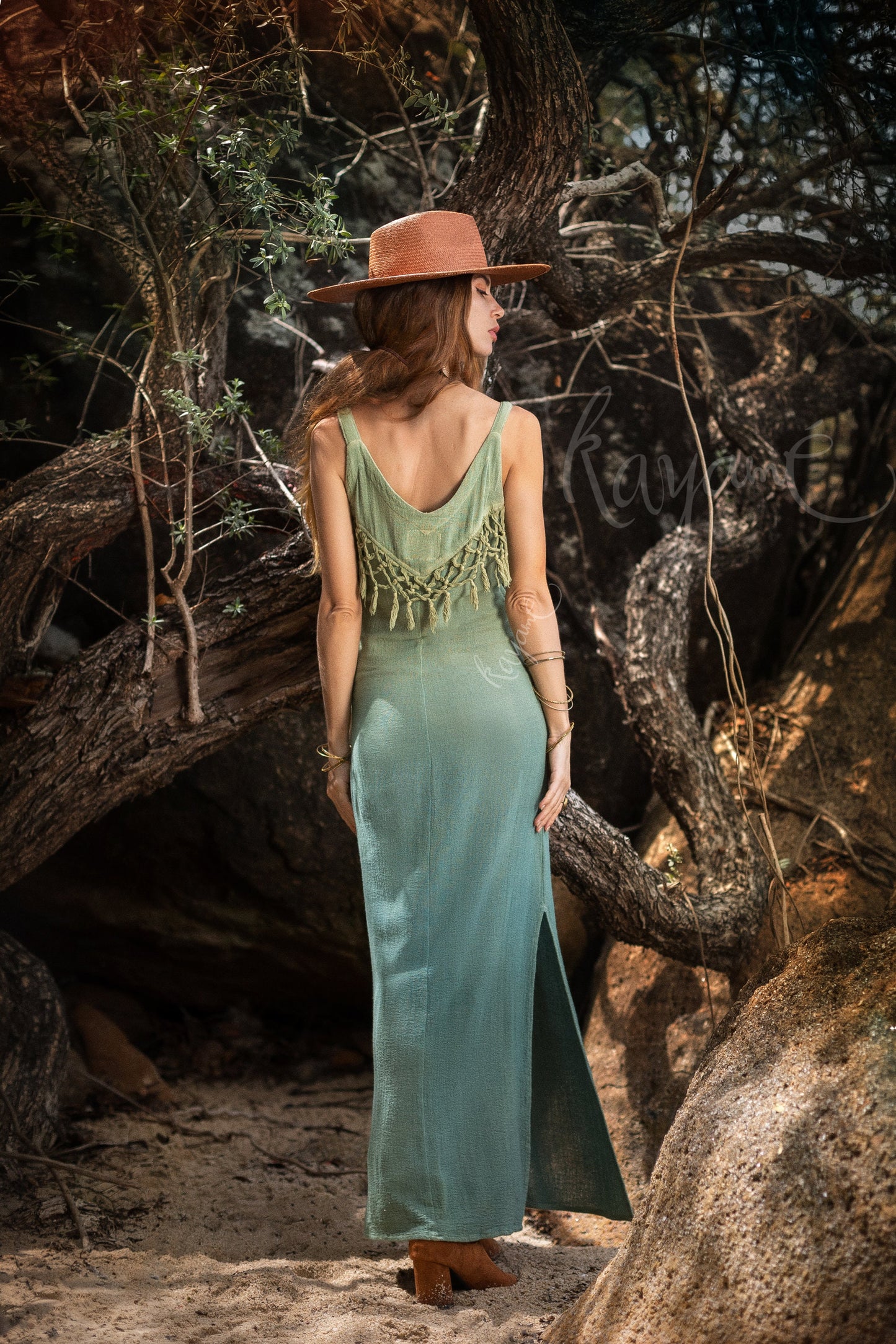 Sage ombre dress with tassels