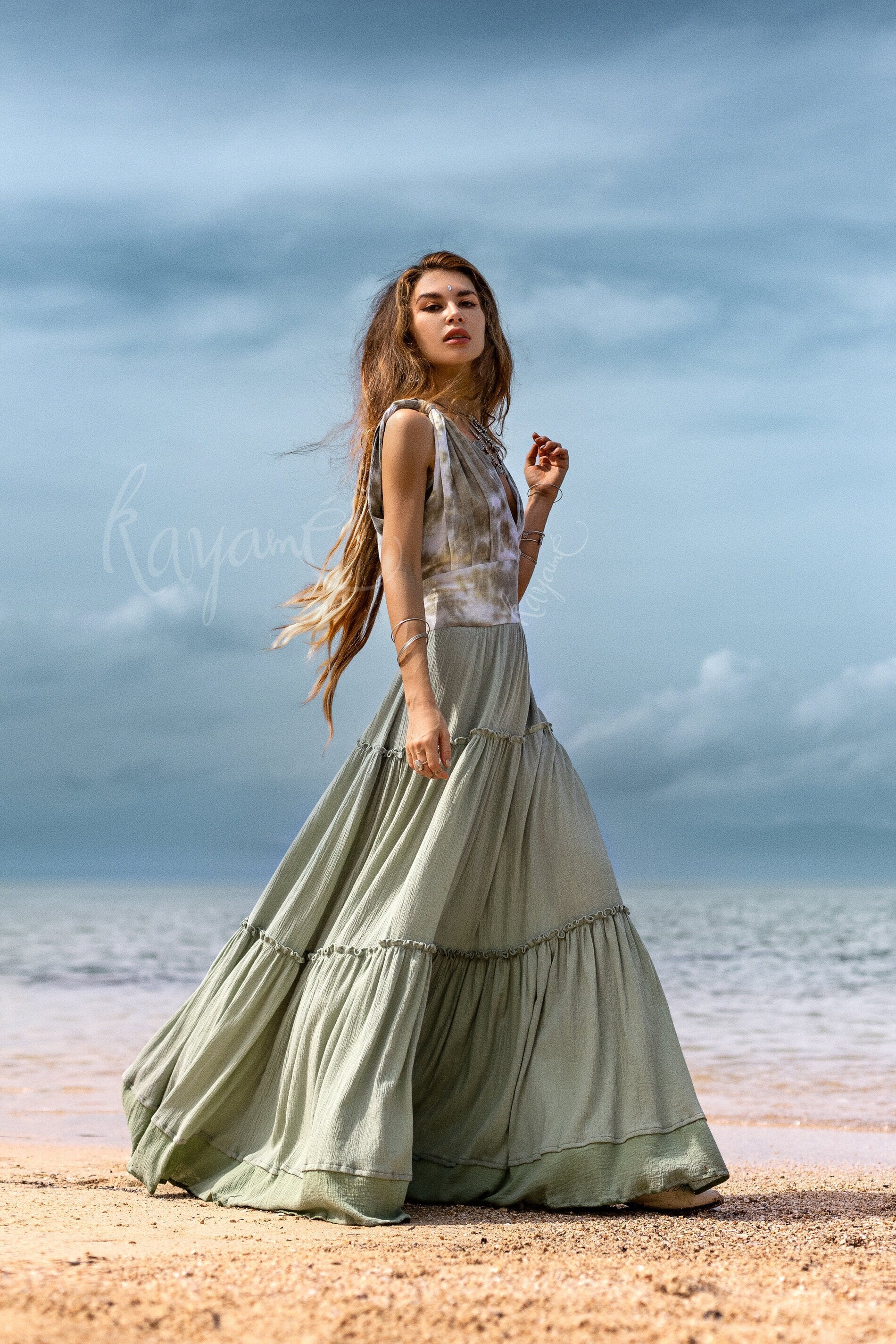 sage green boho maxi dress Women's Sleeveless Green Bohemian Maxi Dress