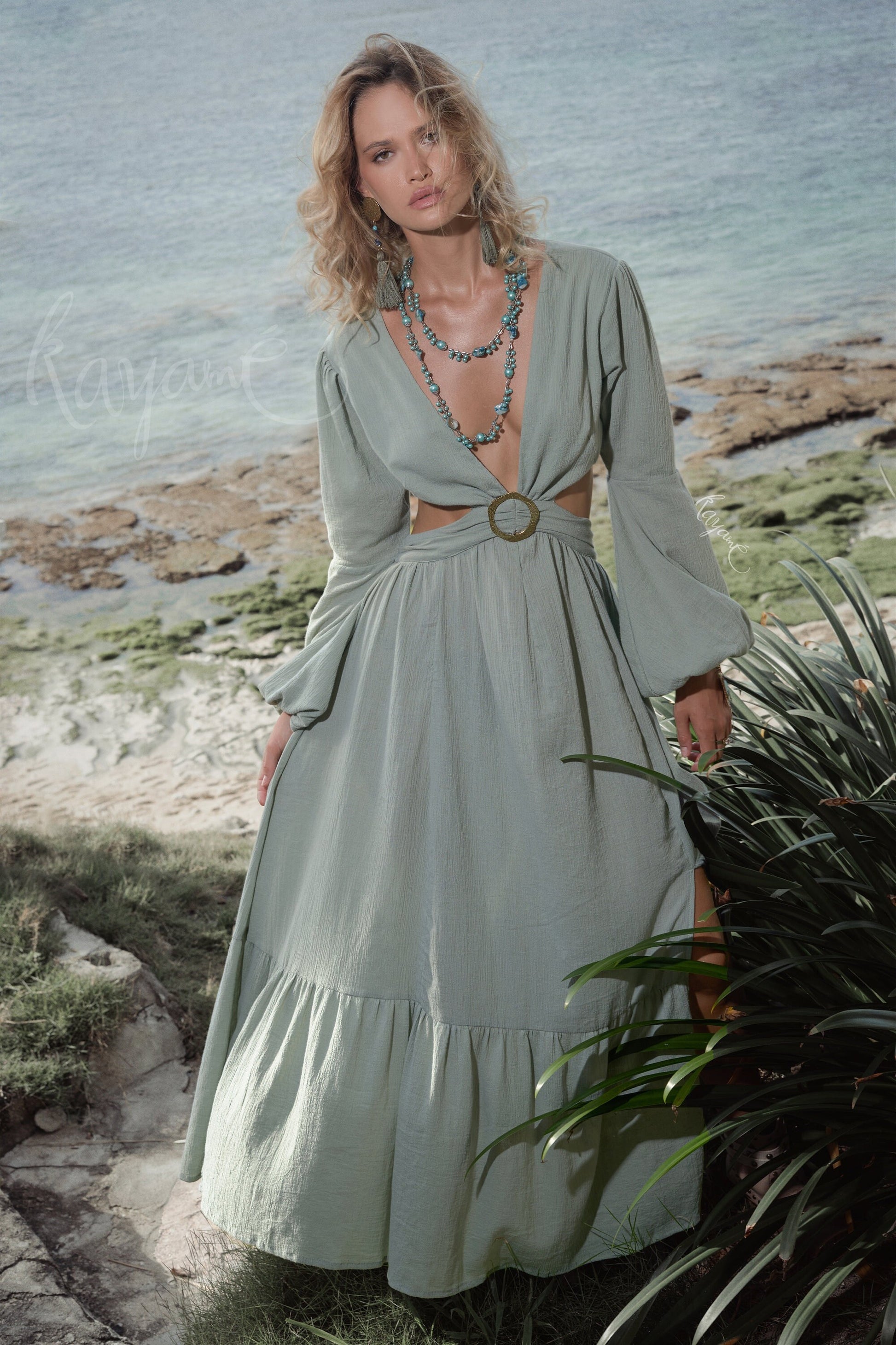 sage green bohemian bridesmaid dress Mermaid Bridesmaid Dresses Multi Straps Side Split Lisposa