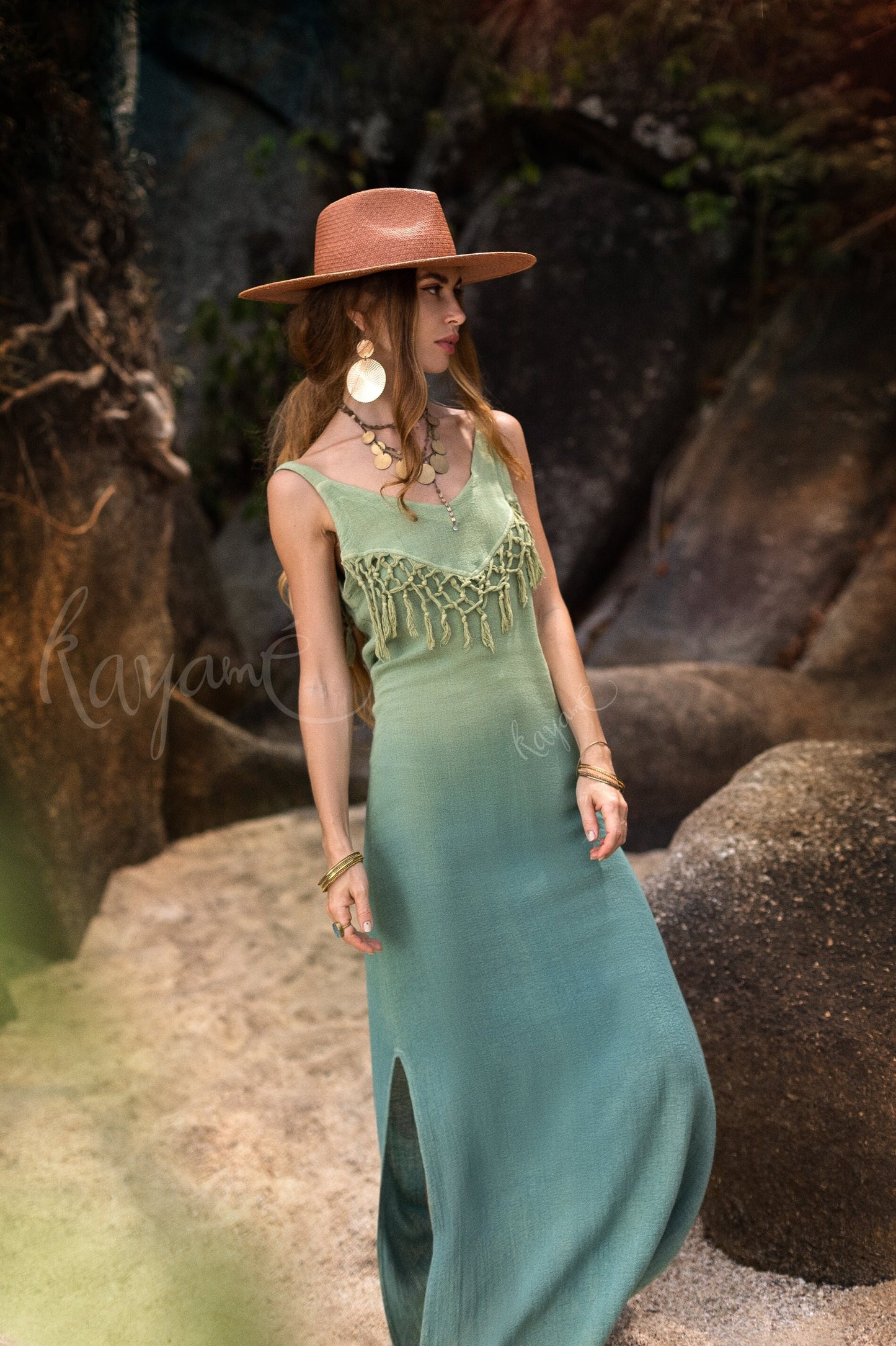 Sage ombre dress with tassels