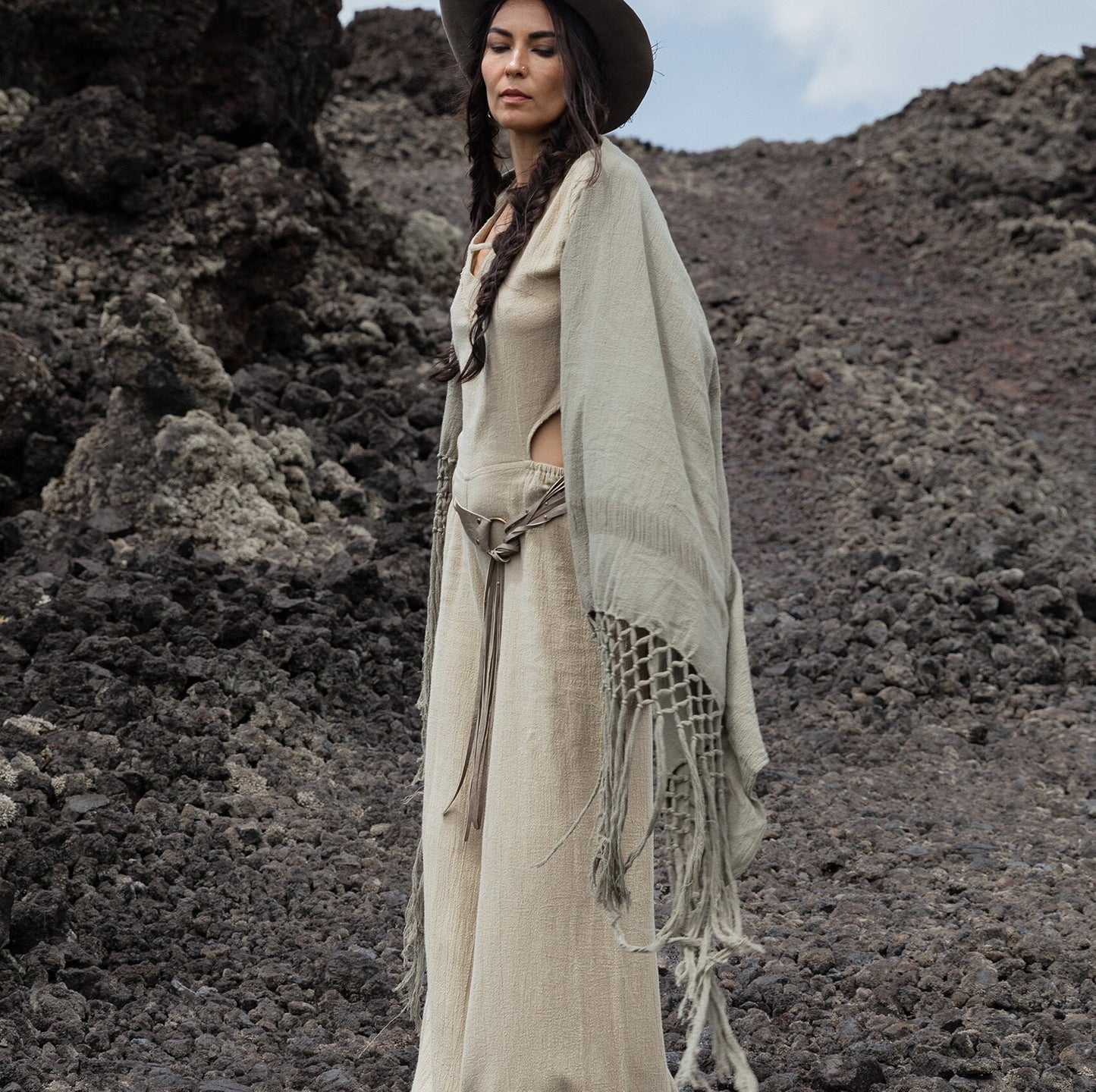 Boho Fringe Shawl: Organic Cotton Scarf, Hand-loomed Cover-Up
