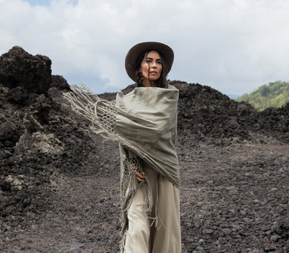 Boho Fringe Shawl: Organic Cotton Scarf, Hand-loomed Cover-Up