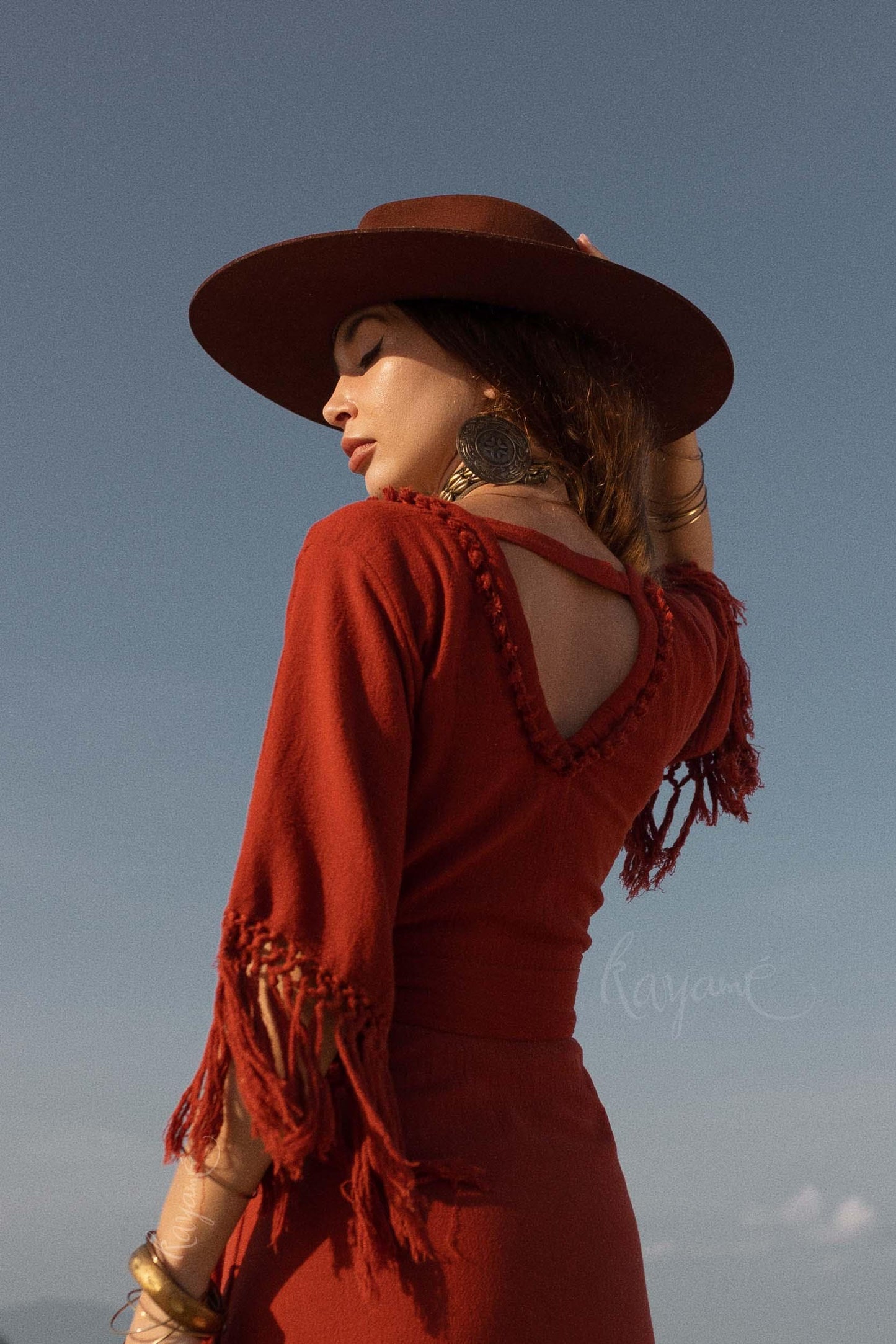 RED BOHO DRESS ꧁Kayame꧂ Fringe bohemian dress • Boho maxi dress • Red goddess dress • Bohemian dress • Western dress • Wrap linen dress