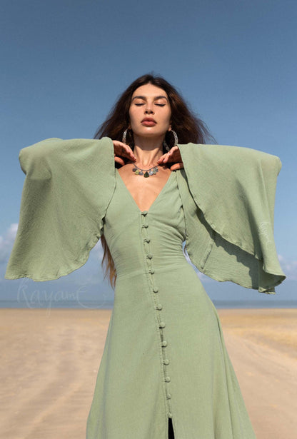 GREEN ELVEN DRESS • Goddess dress • Green boho dress • Medieval dress • Priestess dress • Green fairy prom dress • Maxi boho dress