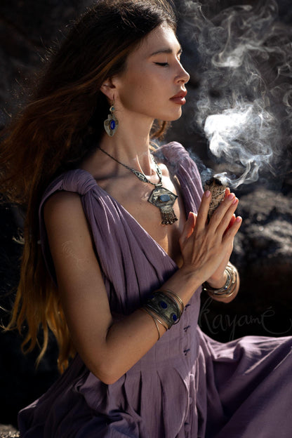 Greek goddess purple dress