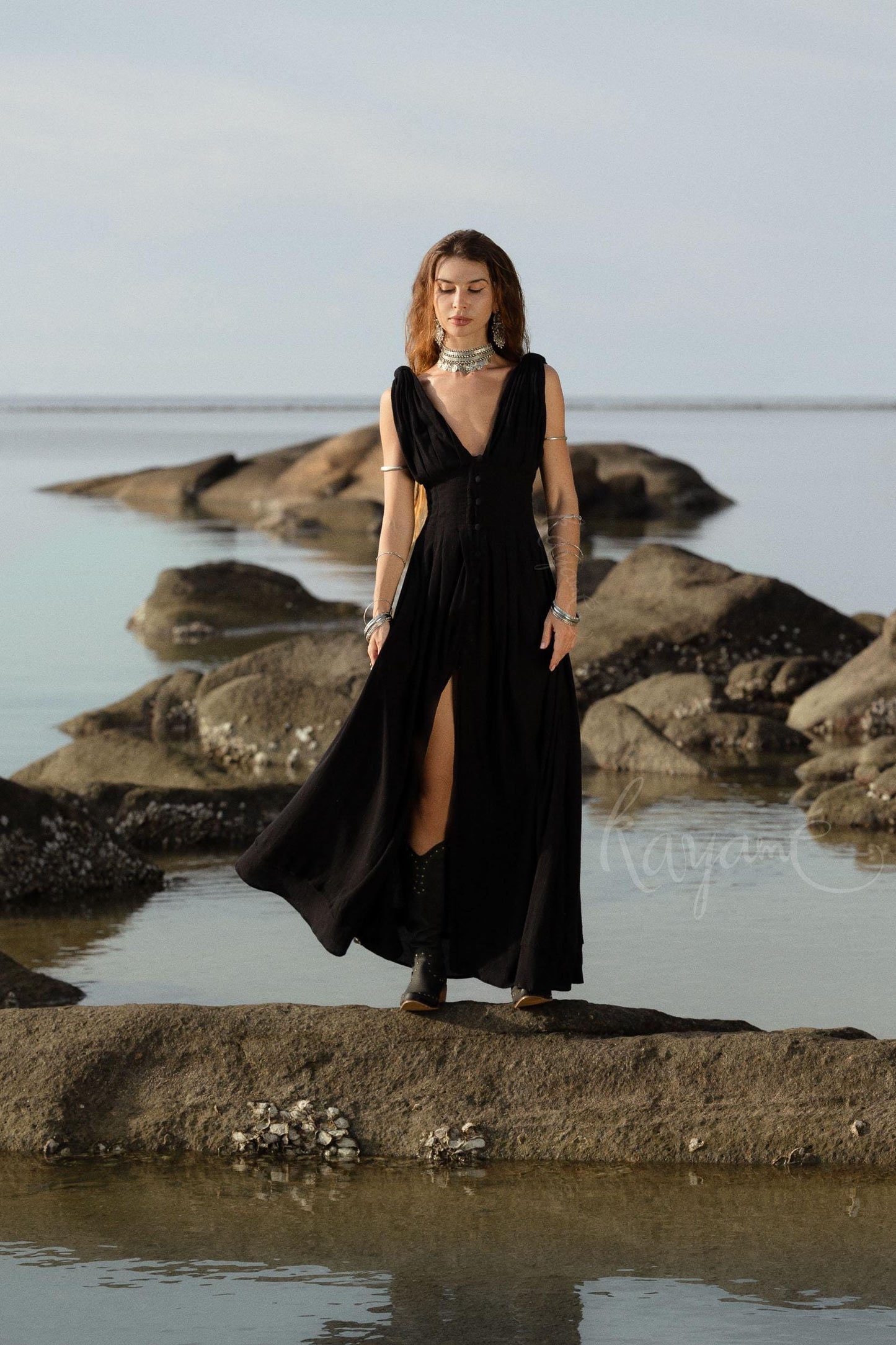 Handmade Black Organic Cotton Goddess Dress: Boho Wedding Gown