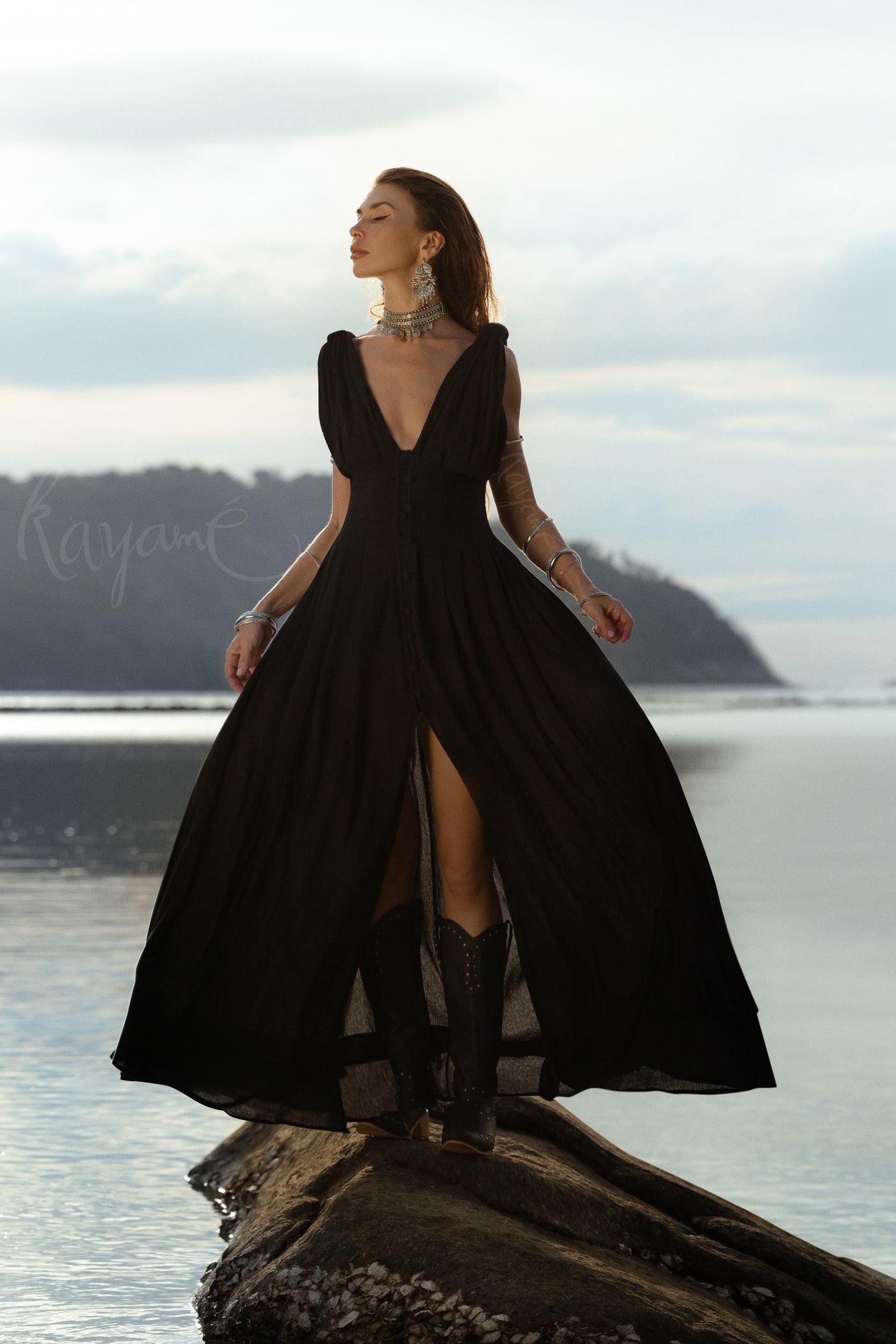 Handmade Black Organic Cotton Goddess Dress: Boho Wedding Gown