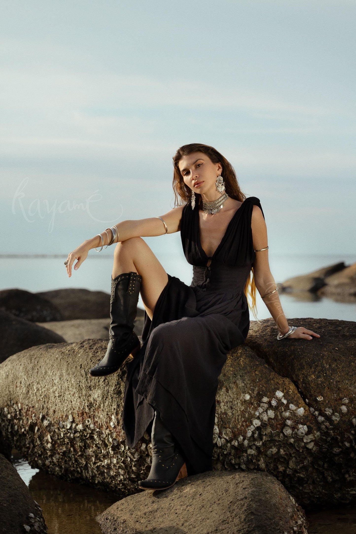 Handmade Black Organic Cotton Goddess Dress: Boho Wedding Gown