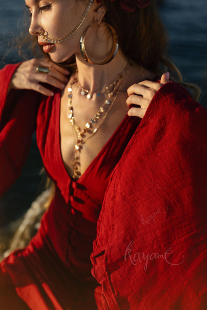 RED ELVEN DRESS • Goddess dress • Red boho dress • Medieval dress • Priestess dress • Dark red dress • Maxi boho dress •  Fairy dress