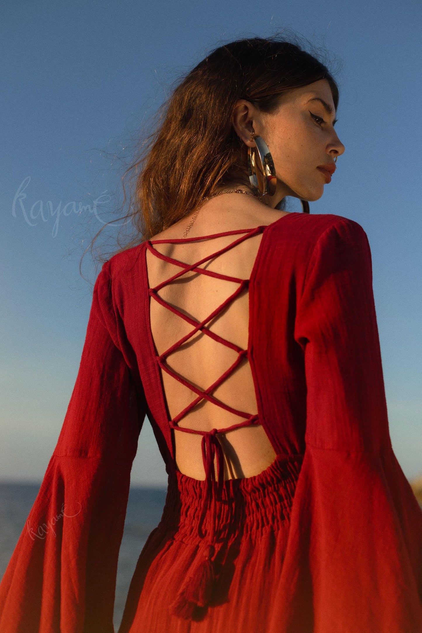 RED ELVEN DRESS • Goddess dress • Red boho dress • Medieval dress • Priestess dress • Dark red dress • Maxi boho dress •  Fairy dress