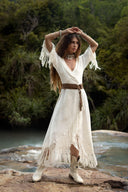 White Boho Wedding Dress with Fringe