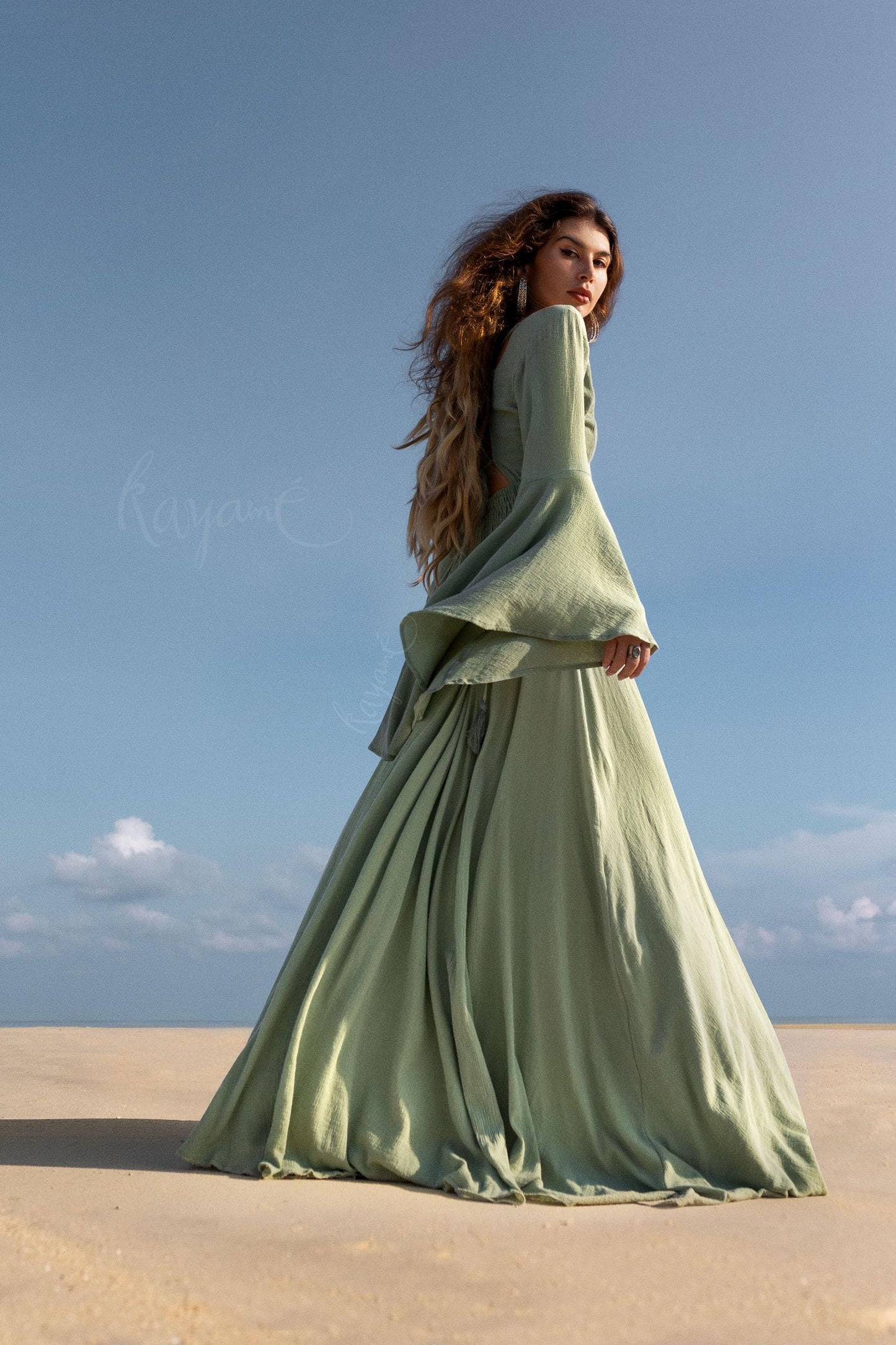 GREEN ELVEN DRESS • Goddess dress • Green boho dress • Medieval dress • Priestess dress • Green fairy prom dress • Maxi boho dress