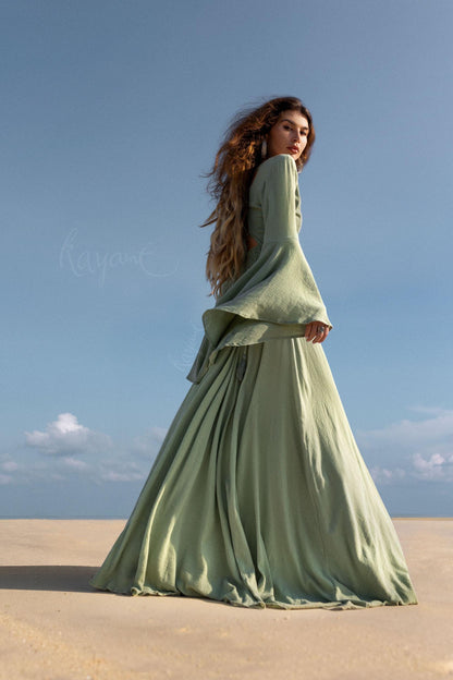 GREEN ELVEN DRESS • Goddess dress • Green boho dress • Medieval dress • Priestess dress • Green fairy prom dress • Maxi boho dress