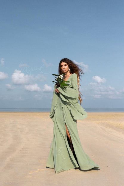 GREEN ELVEN DRESS • Goddess dress • Green boho dress • Medieval dress • Priestess dress • Green fairy prom dress • Maxi boho dress