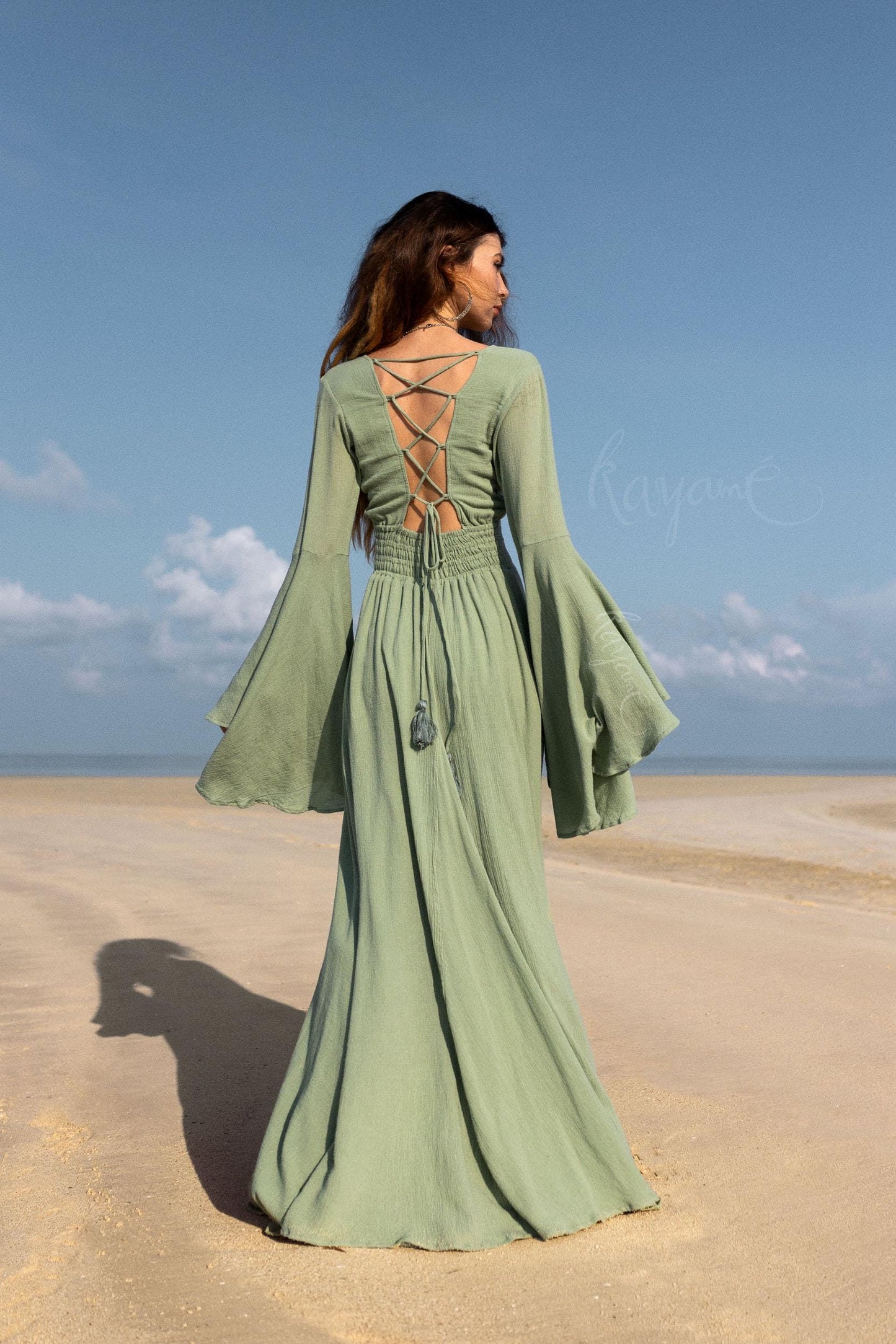 GREEN ELVEN DRESS • Goddess dress • Green boho dress • Medieval dress • Priestess dress • Green fairy prom dress • Maxi boho dress