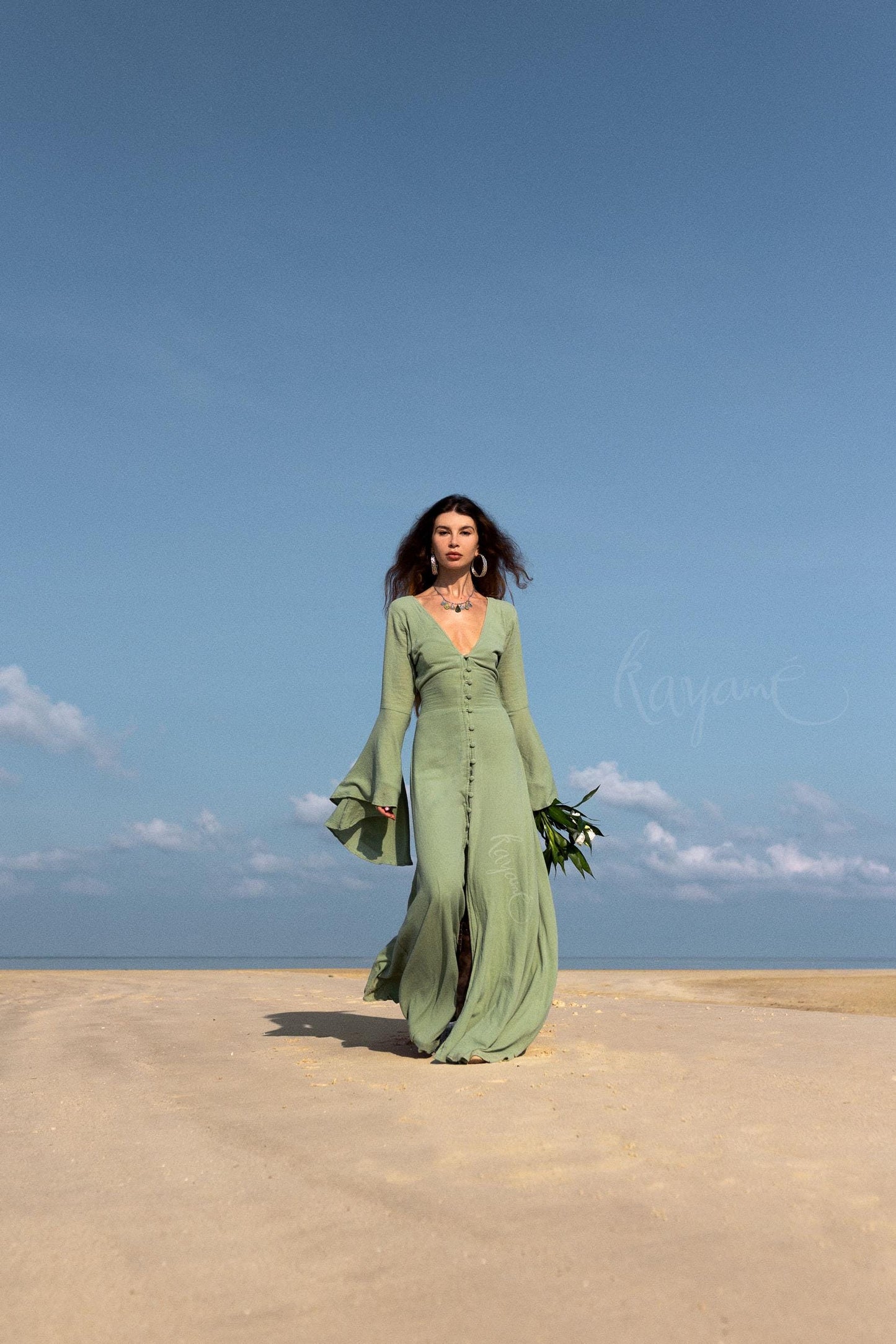 GREEN ELVEN DRESS • Goddess dress • Green boho dress • Medieval dress • Priestess dress • Green fairy prom dress • Maxi boho dress