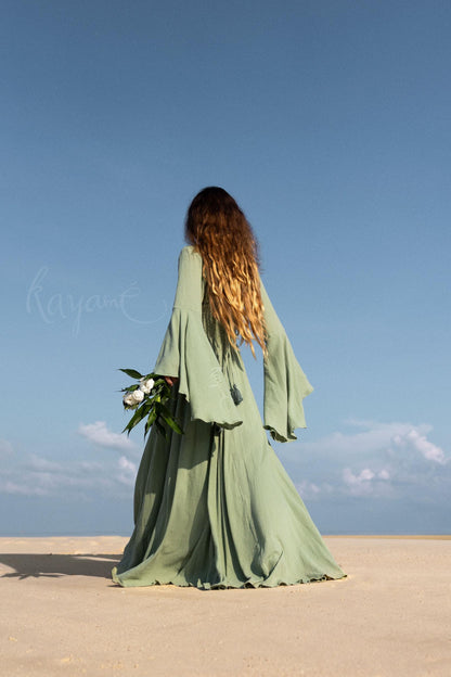 GREEN ELVEN DRESS • Goddess dress • Green boho dress • Medieval dress • Priestess dress • Green fairy prom dress • Maxi boho dress