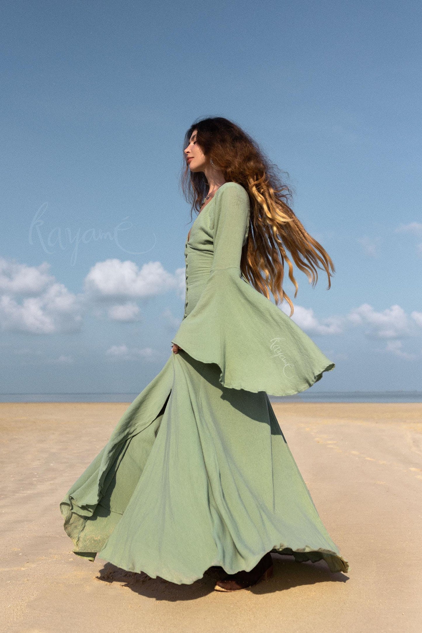 GREEN ELVEN DRESS • Goddess dress • Green boho dress • Medieval dress • Priestess dress • Green fairy prom dress • Maxi boho dress