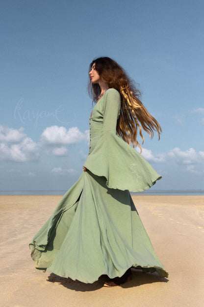 GREEN ELVEN DRESS • Goddess dress • Green boho dress • Medieval dress • Priestess dress • Green fairy prom dress • Maxi boho dress