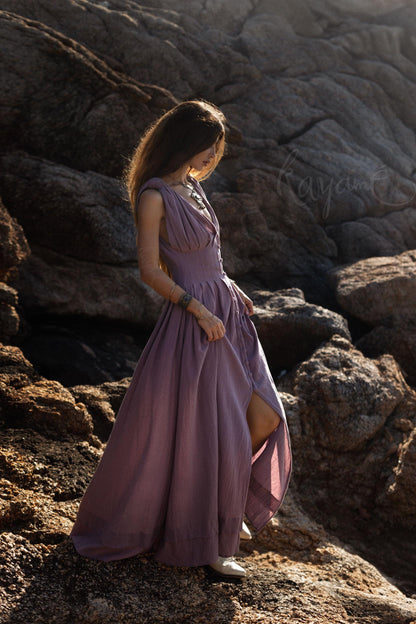Greek goddess purple dress