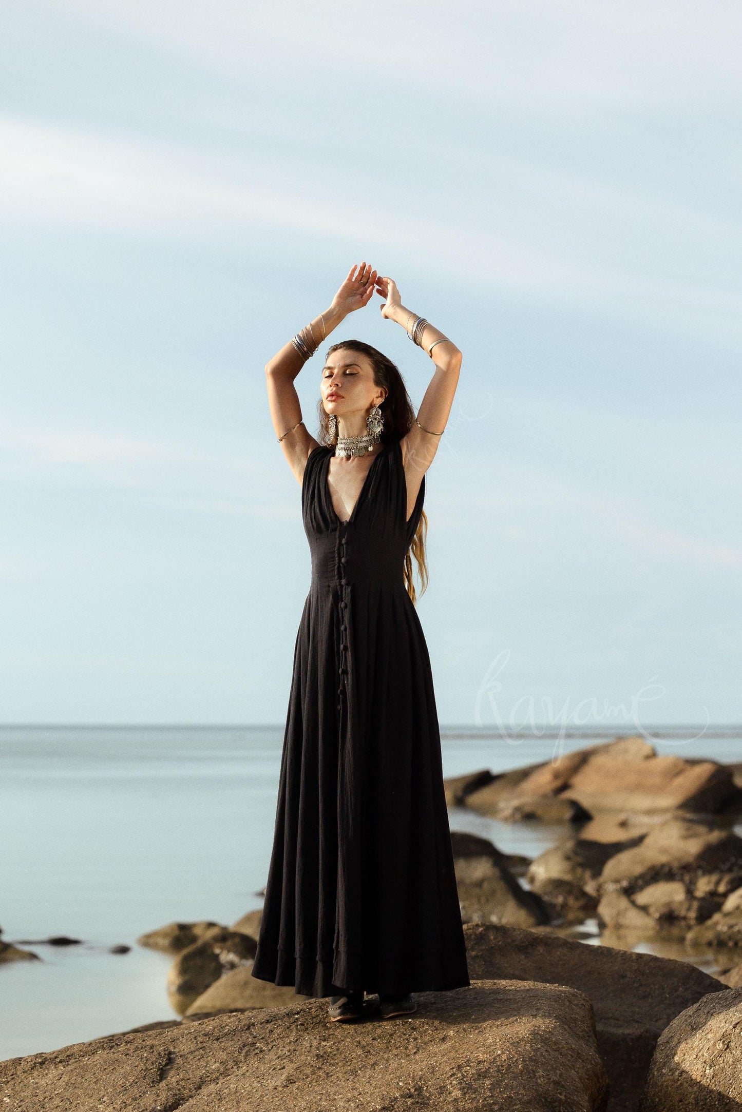 Handmade Black Organic Cotton Goddess Dress: Boho Wedding Gown