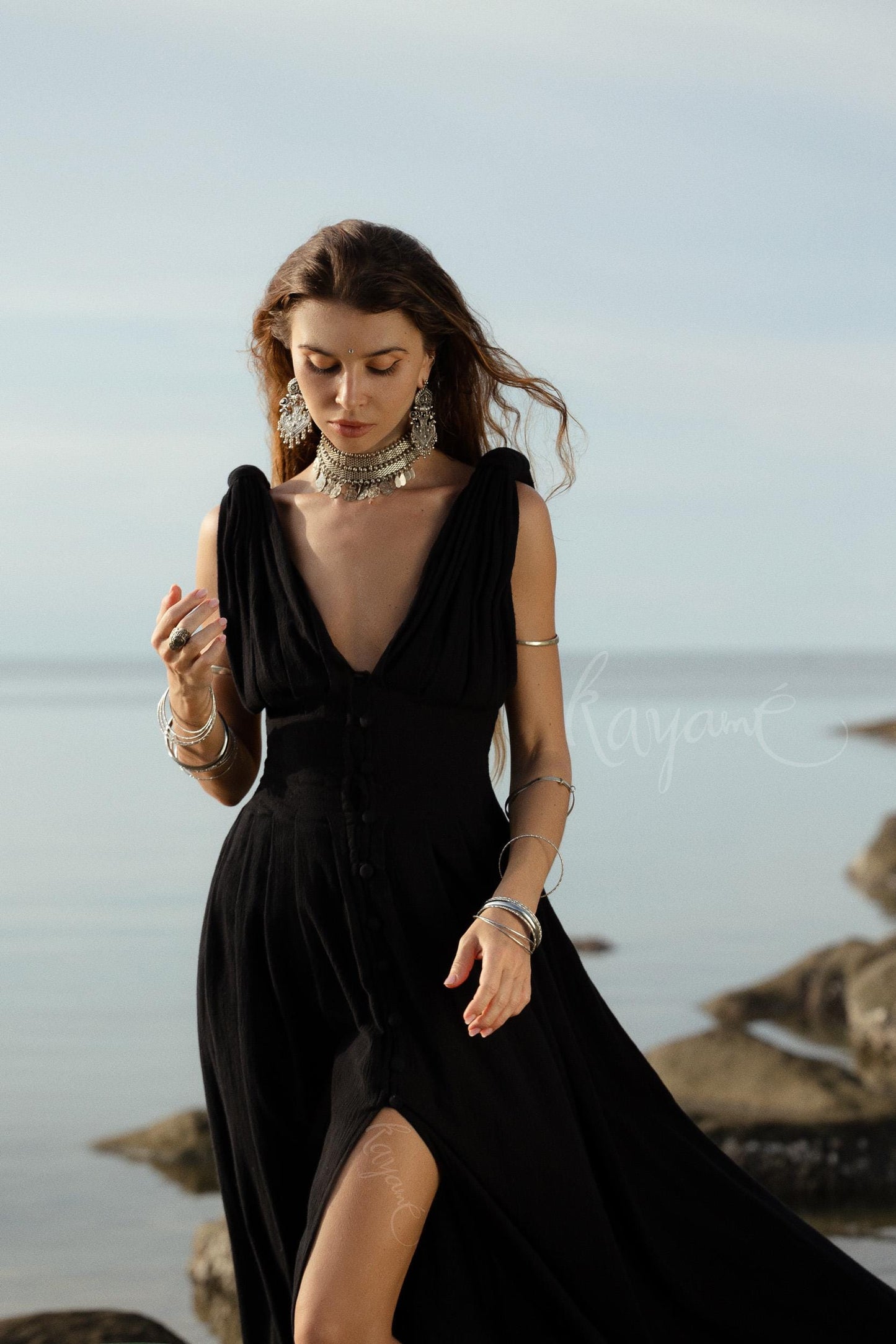 Handmade Black Organic Cotton Goddess Dress: Boho Wedding Gown