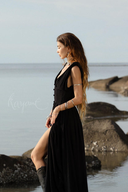 Handmade Black Organic Cotton Goddess Dress: Boho Wedding Gown