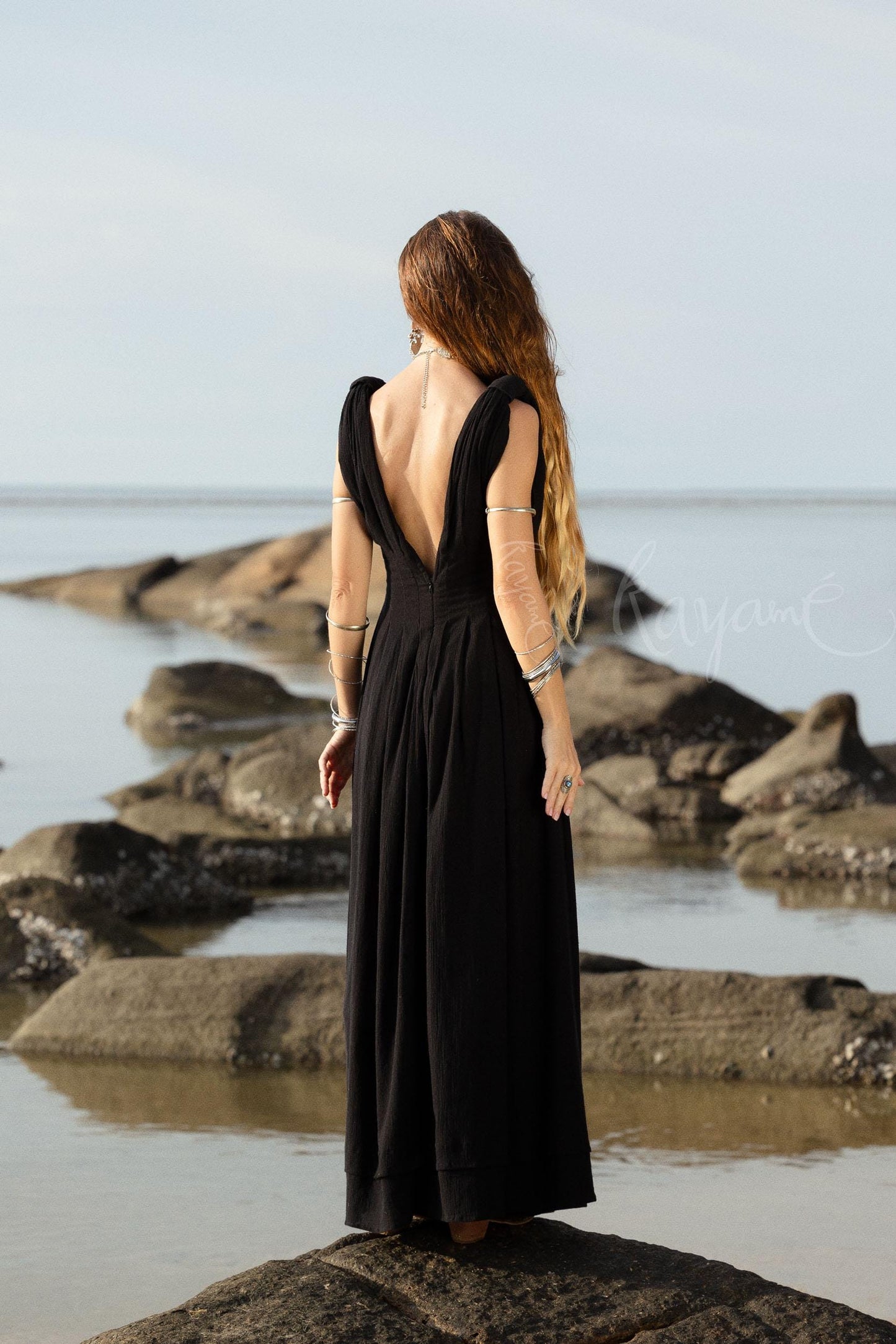 Handmade Black Organic Cotton Goddess Dress: Boho Wedding Gown